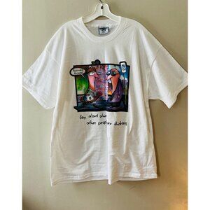 Lee Vintage Sz XL 90s Cotton Cartoon White Crew‎ Neck Tee Shirt NEW Pullover